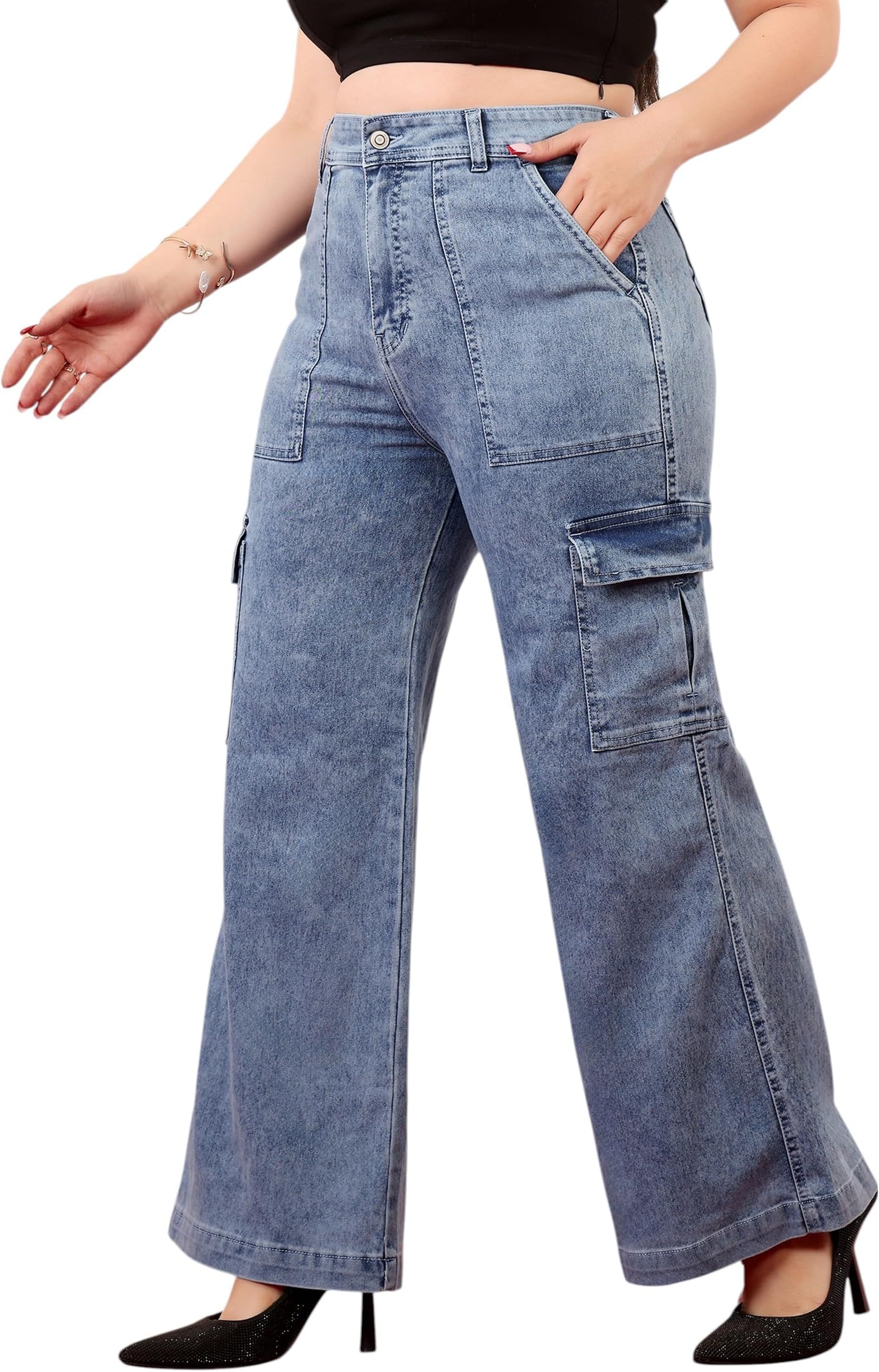 Women's Wide Leg High Rise Regular Length Stretchable Denim Jeans