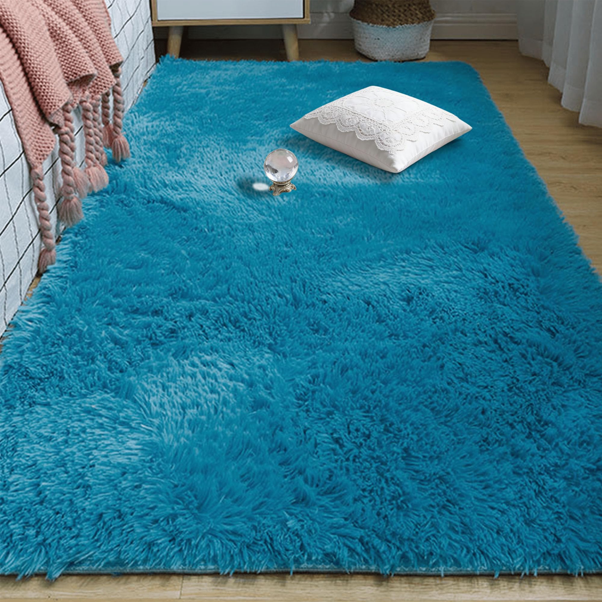 Tapis chambre pelucheux bleu 210x210 pour espace de jeu enfant sécurisé