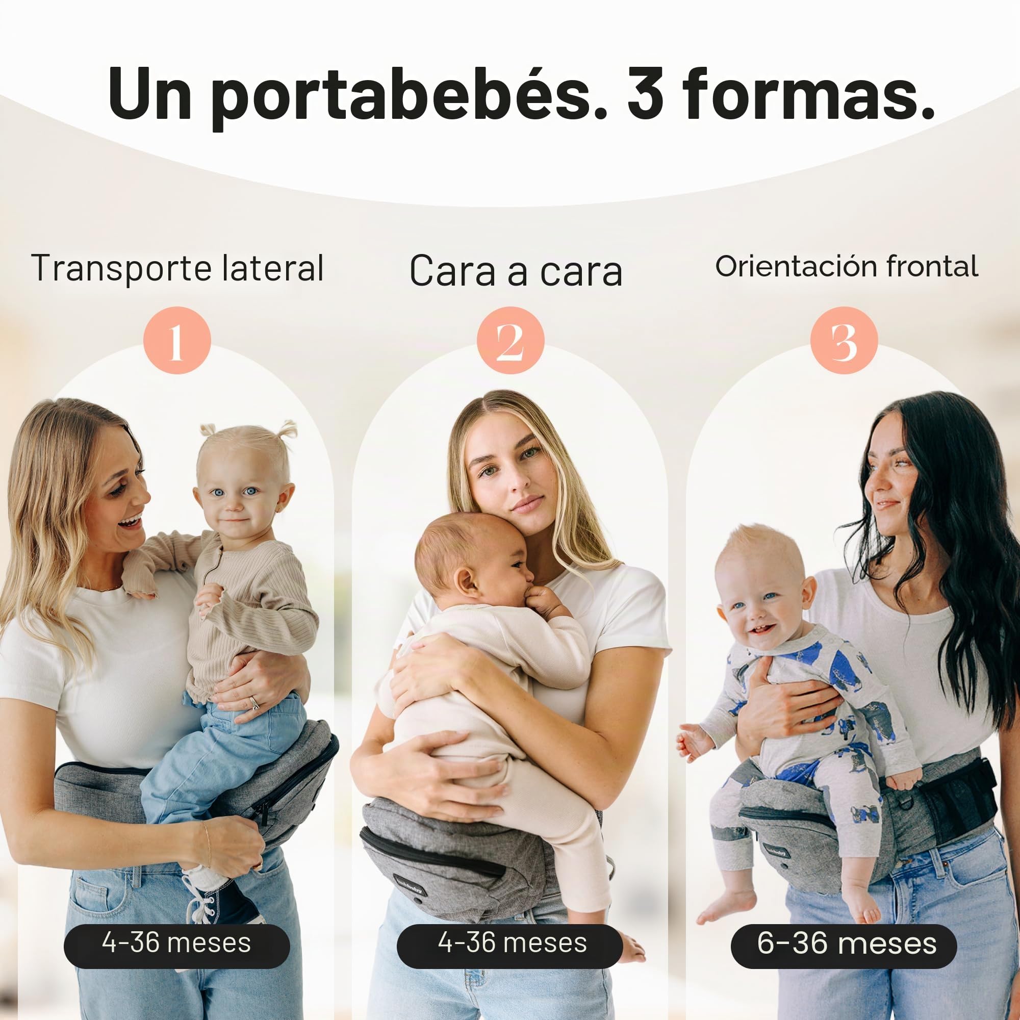Tushbaby - Mochila Portabebés Ergonómica 0-36 Meses - Cinturón Portabebés Ligera, Con 5 Grandes Bolsillos - Recomendada Por Pediatras - Con asiento con Espuma de Memoria y Certificado De Seguridad