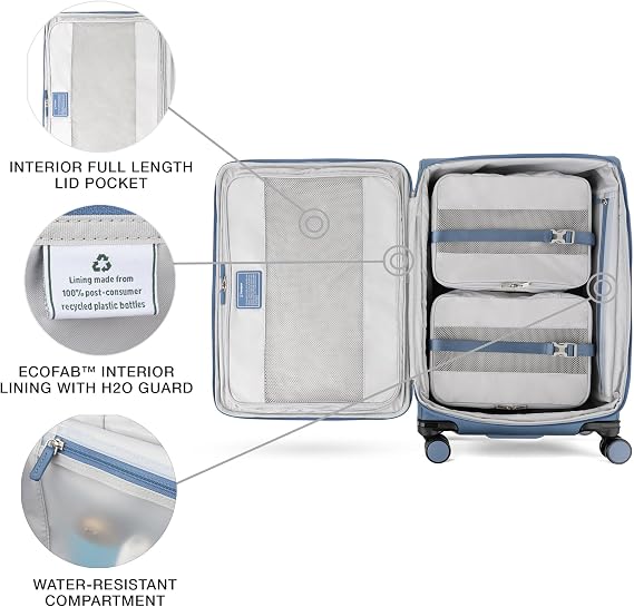 Travelpro VersaPack+ Lightweight Softside Expandable Checked Luggage, 8 Spinner, TSA Lock, Checked Medium 25-Inch, Elemental Blue