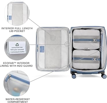 Travelpro VersaPack+ Lightweight Softside Expandable Checked Luggage, 8 Spinner, TSA Lock, Checked Medium 25-Inch, Elemental Blue