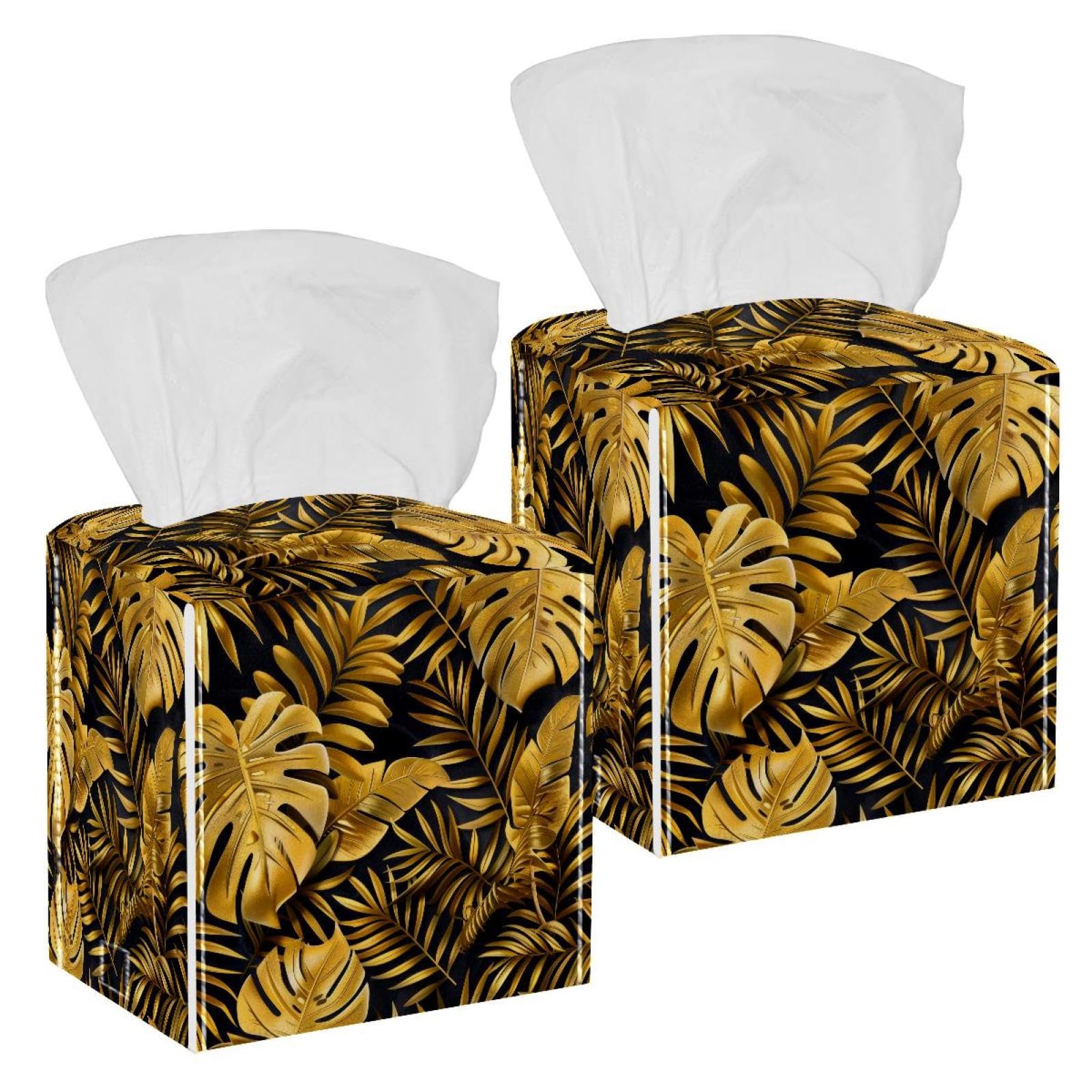Tropical Palm Tissue Box Cover, 2 Pack PU Leather Square Facial Tissue Dispenser Box holder for Home Office Car