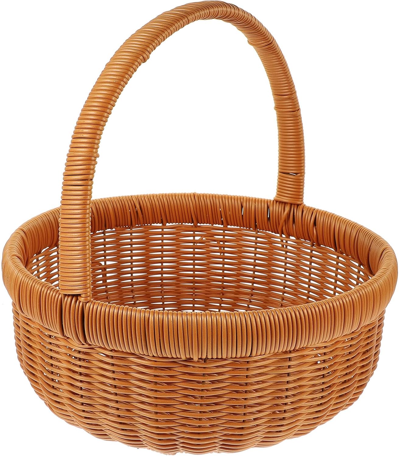 Lurrose Hand-woven Storage Basket Portable Food Basket round Pumpkin Shape 29cm Diameter 12cm Height Fruit Container Picnic Shopping