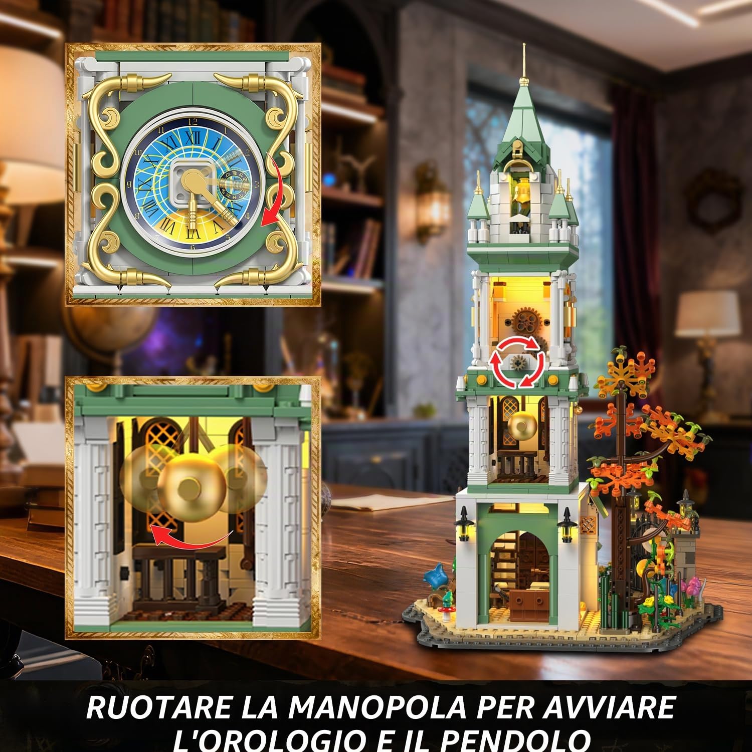 INSOON Campanile medievale casa kit di costruzione con luce, 1550PCS fiore castello architettura costruzione giocattolo con giardino botanico, regalo di compleanno per adulti bambini ragazzi ragazze 8