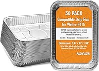NUPICK 30 Pack Grill Drip Pans for Weber Spirit Genesis Q Traveler - 8.5x6" Reusable Aluminum Grease Trays 6415 Compatible