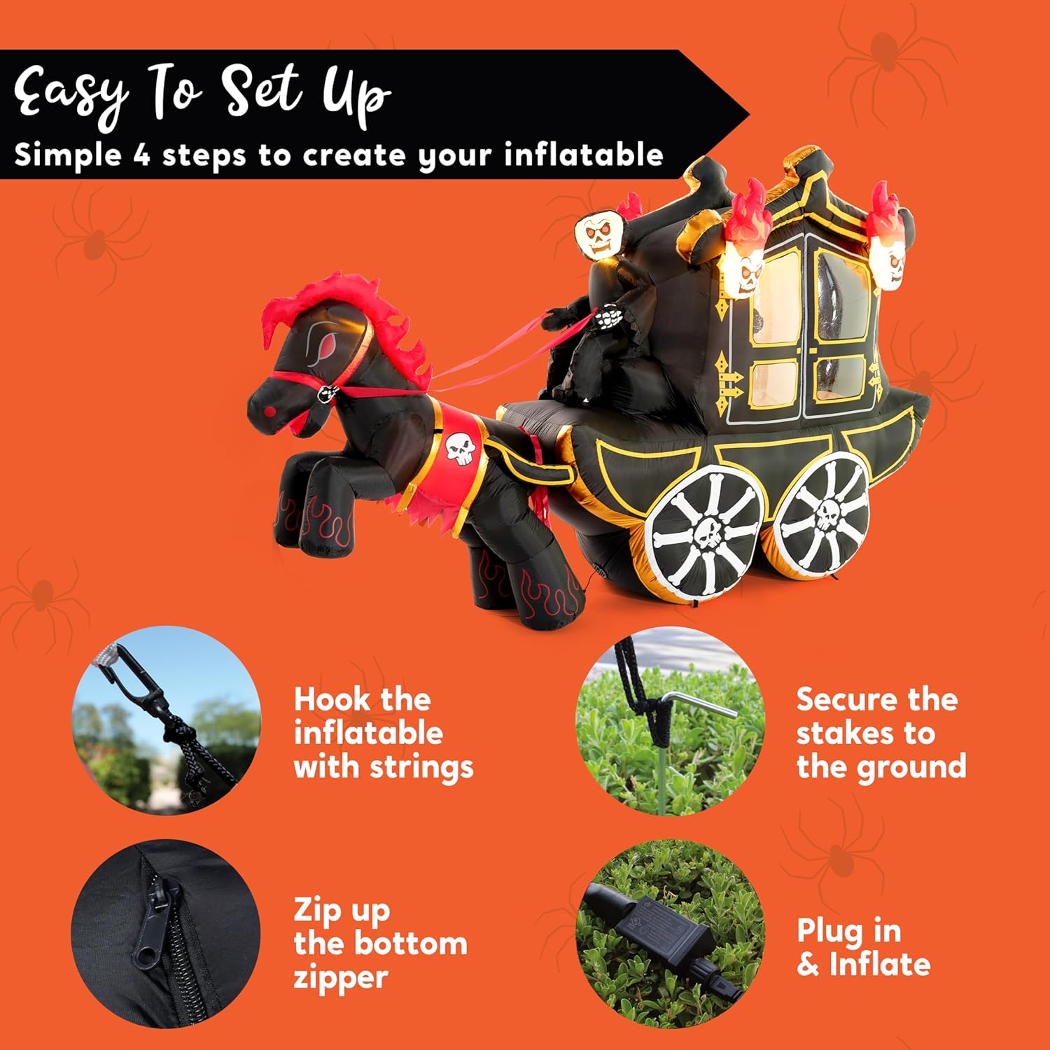 Joiedomi 10 Ft Long Halloween Inflatables Carriage Outdoor Decorations with Hellfire Design, Inflatable Carriage with Build-in LEDs Halloween Blow Up for Yard, Party Decoration Outside Garden Lawn