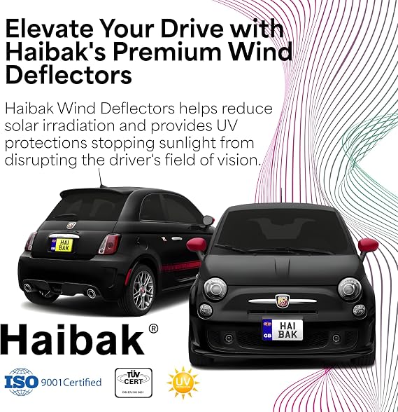 Haibak Wind Deflectors Set Compatible With Fiat 500 Abarth 2007 Onwards | 2-Piece Tinted Side Window Deflectors for 3-Door Models | In-Channel Fitment
