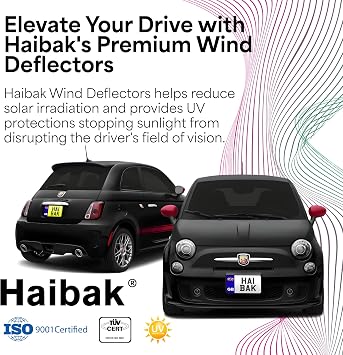 Haibak Wind Deflectors Set Compatible With Fiat 500 Abarth 2007 Onwards | 2-Piece Tinted Side Window Deflectors for 3-Door Models | In-Channel Fitment