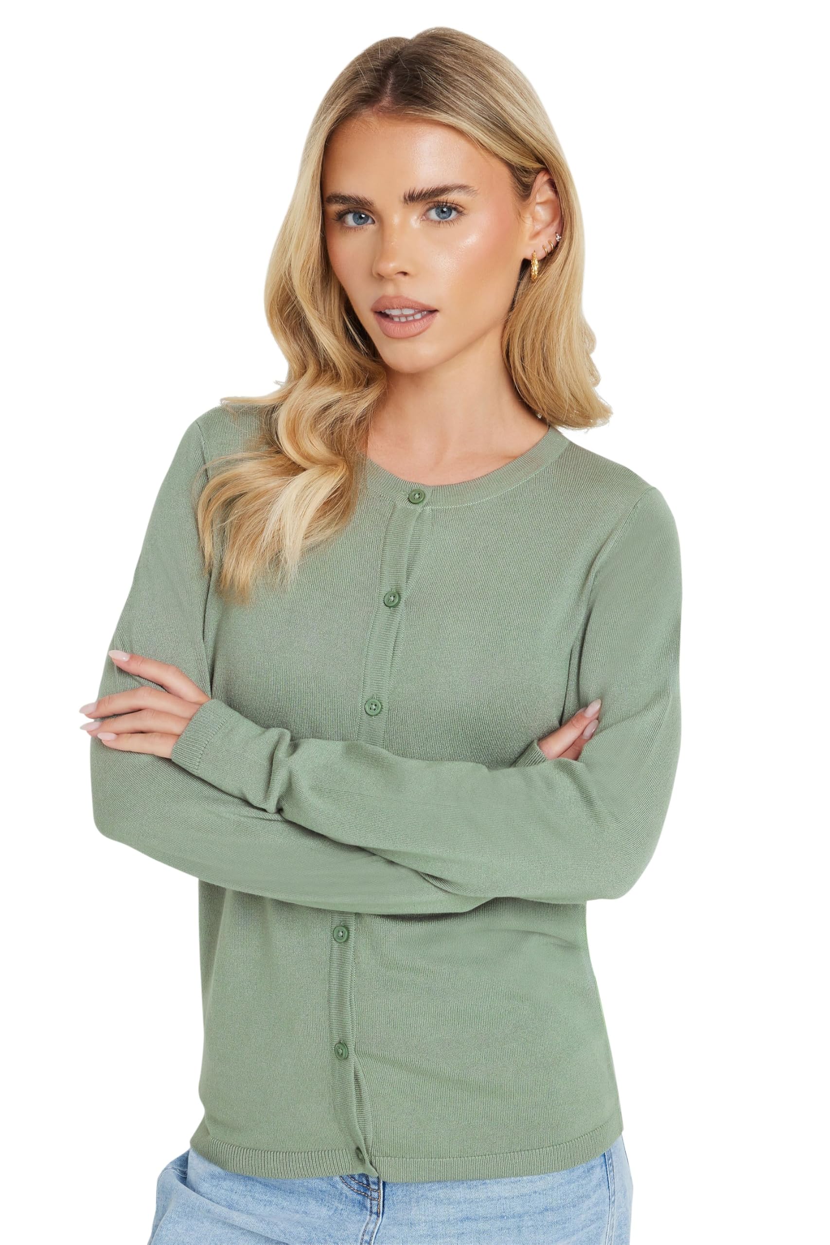 Women's Green M&Co Petites M&Co Petite Sage Button Down Cardigan Size 10-12