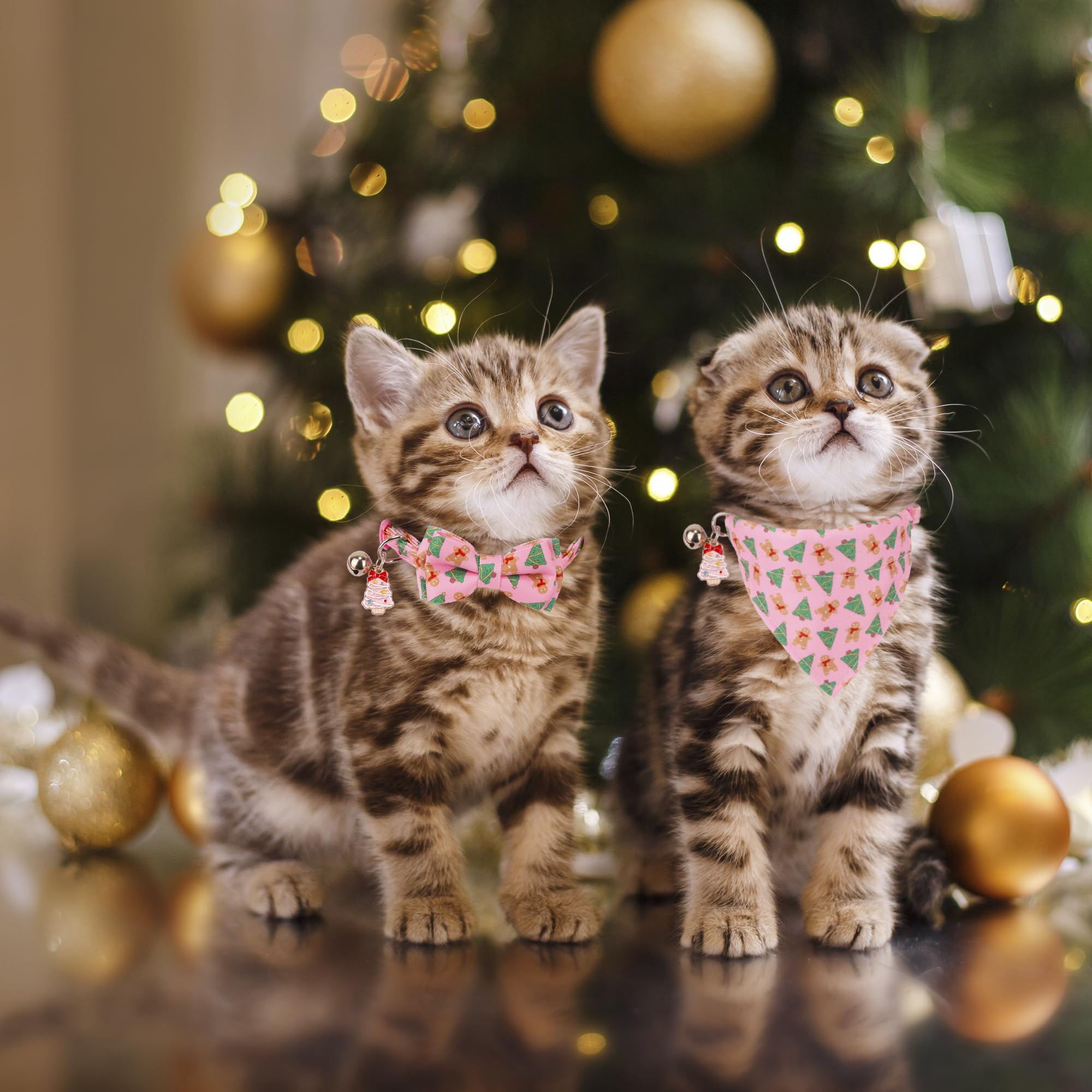 ADOGGYGO Collar de gato de Navidad rosa con pajarita, collar de bandana de gatito de Navidad, collares de Navidad para gatos y gatitos (Navidad)