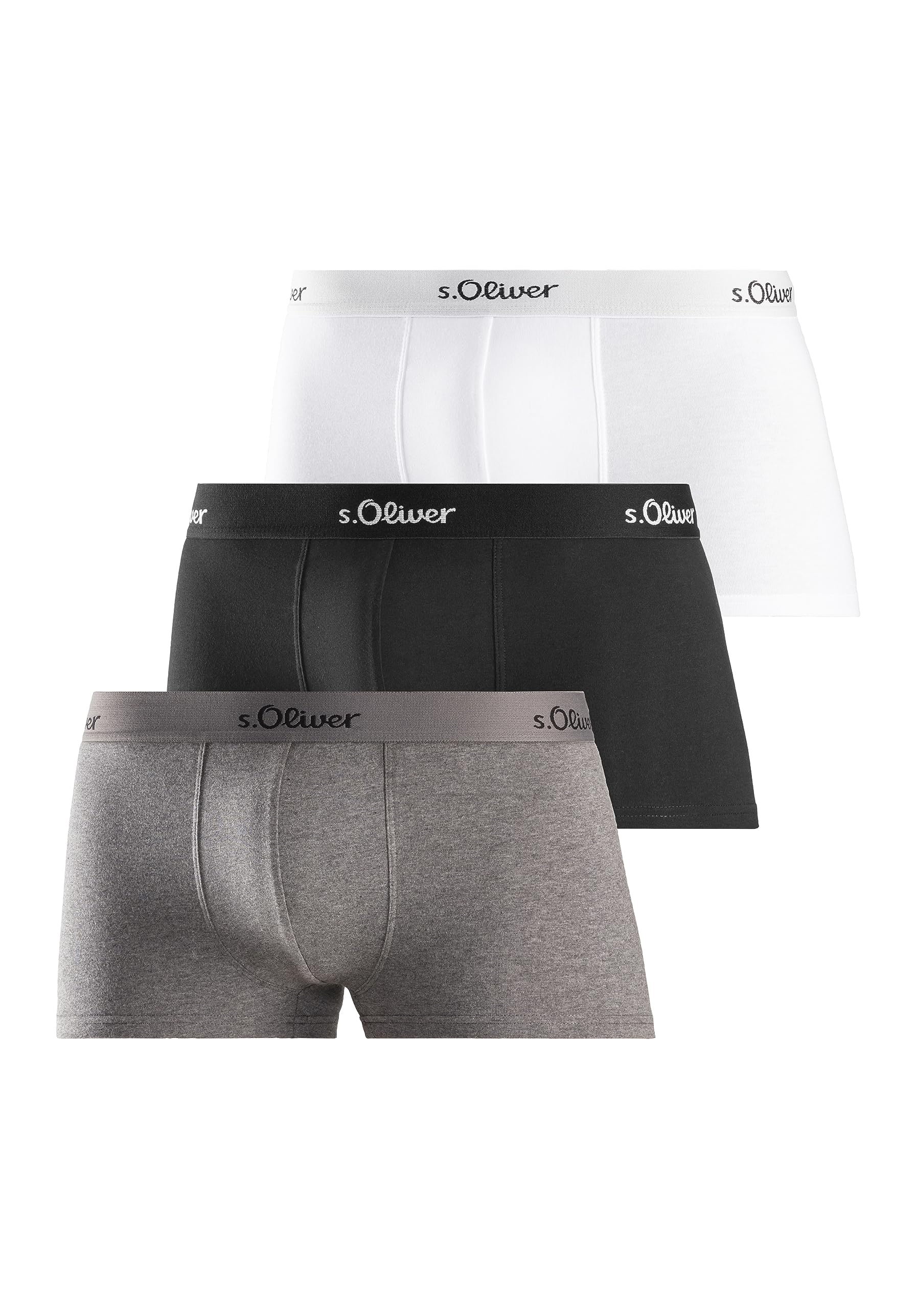 s.Oliver Men's 3X Hipster Boxer Shorts, grau+Schwarz+weiß, M