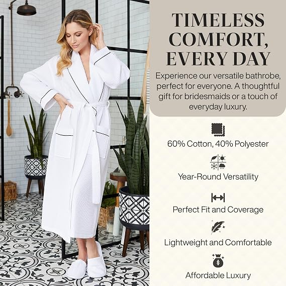 Lotus Linen Custom Waffle Robes for Women - Personalized Embroidered Monogram Bathrobe for Women