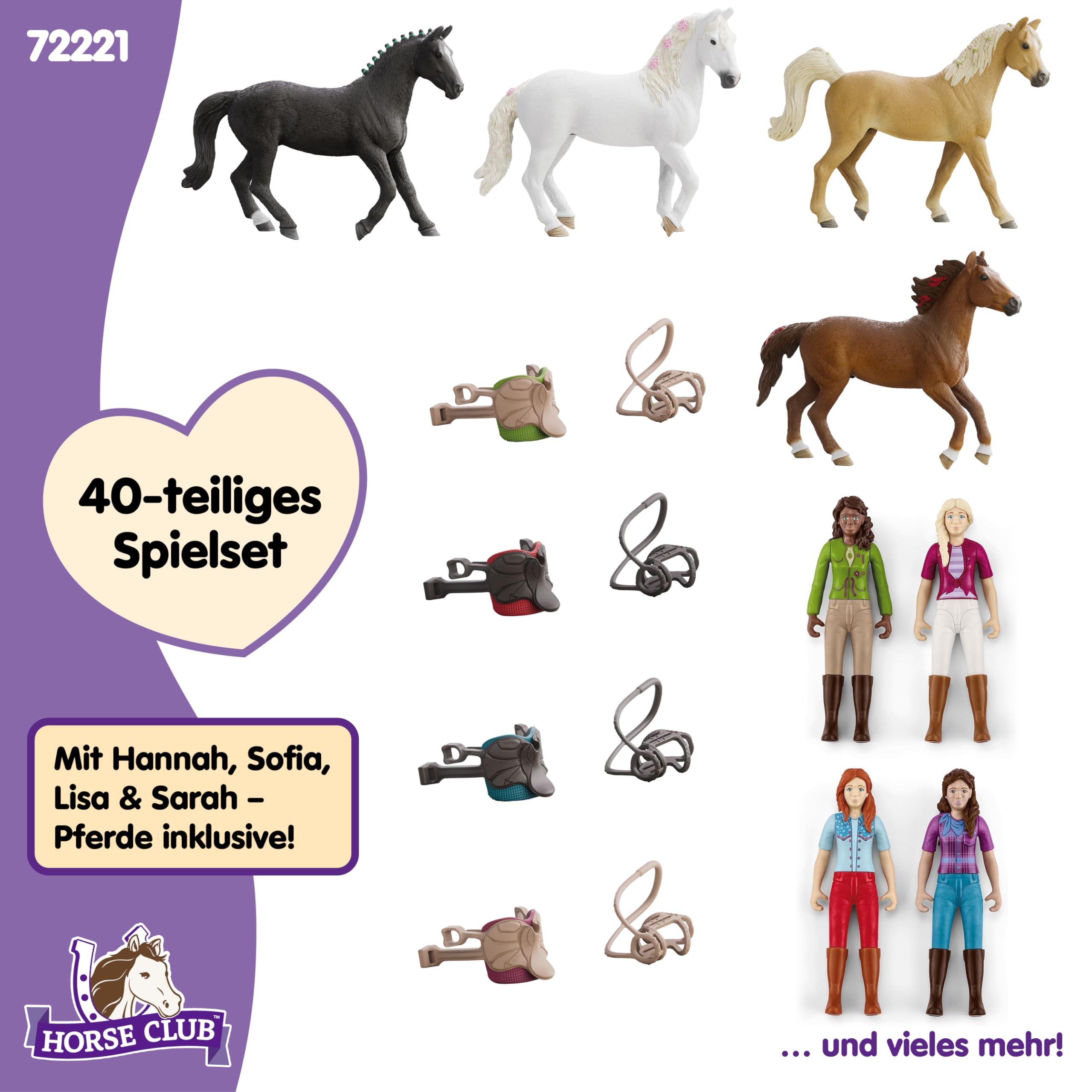 Schleich Horse Club | Ausritt 72221 | ab 5 Jahren | 40 Teile | 4 bewegliche Figuren und 4 Pferde | Geschenk für Mädchen und Jungen | Pferde Spielzeug für Kinder | exklusiv bei Amazon
