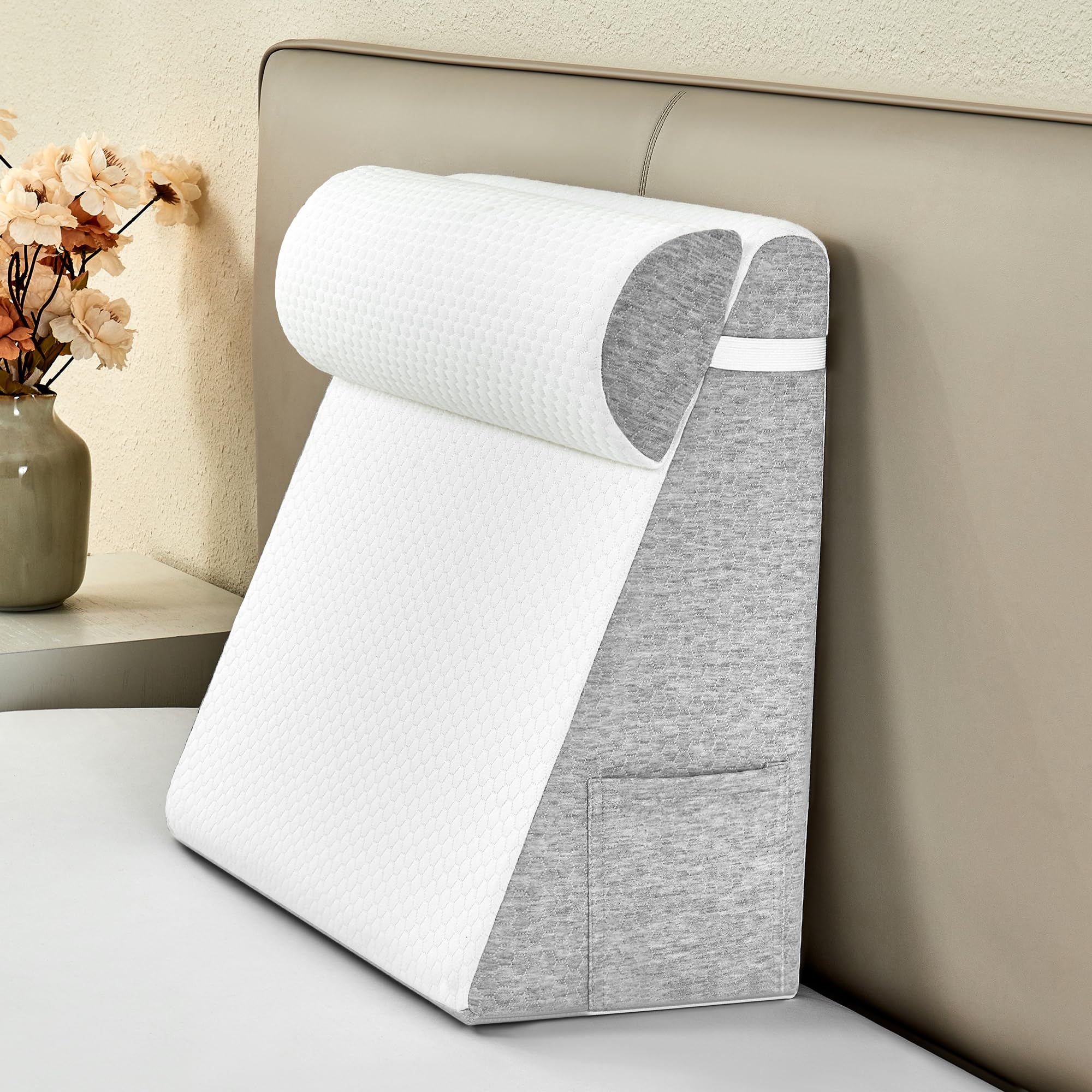 Coussin en Mousse à mémoire de Forme pour lit et canapé, Coussin de Lecture, Coussin arrière avec tête Semi-Circulaire, Gris Clair