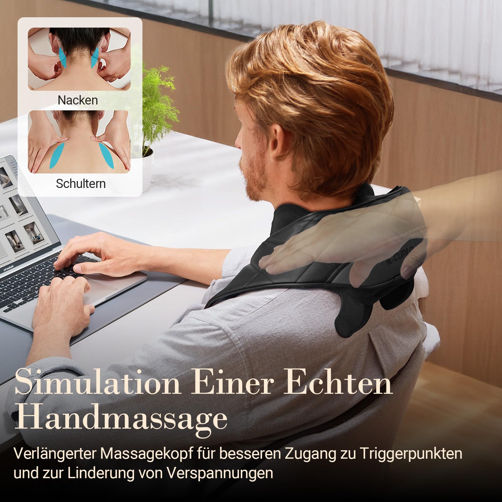 CuPiLo Kabelloses Shiatsu-Nackenmassagegerät mit Wärme, Freihändig Tragbar | 4D Shiatsu-Tiefenmassage wie echte Hände, 5-Zonen-Wärme, 3 Modi, 3 Intensitäten, Auto-Off, Ideal als Geschenk