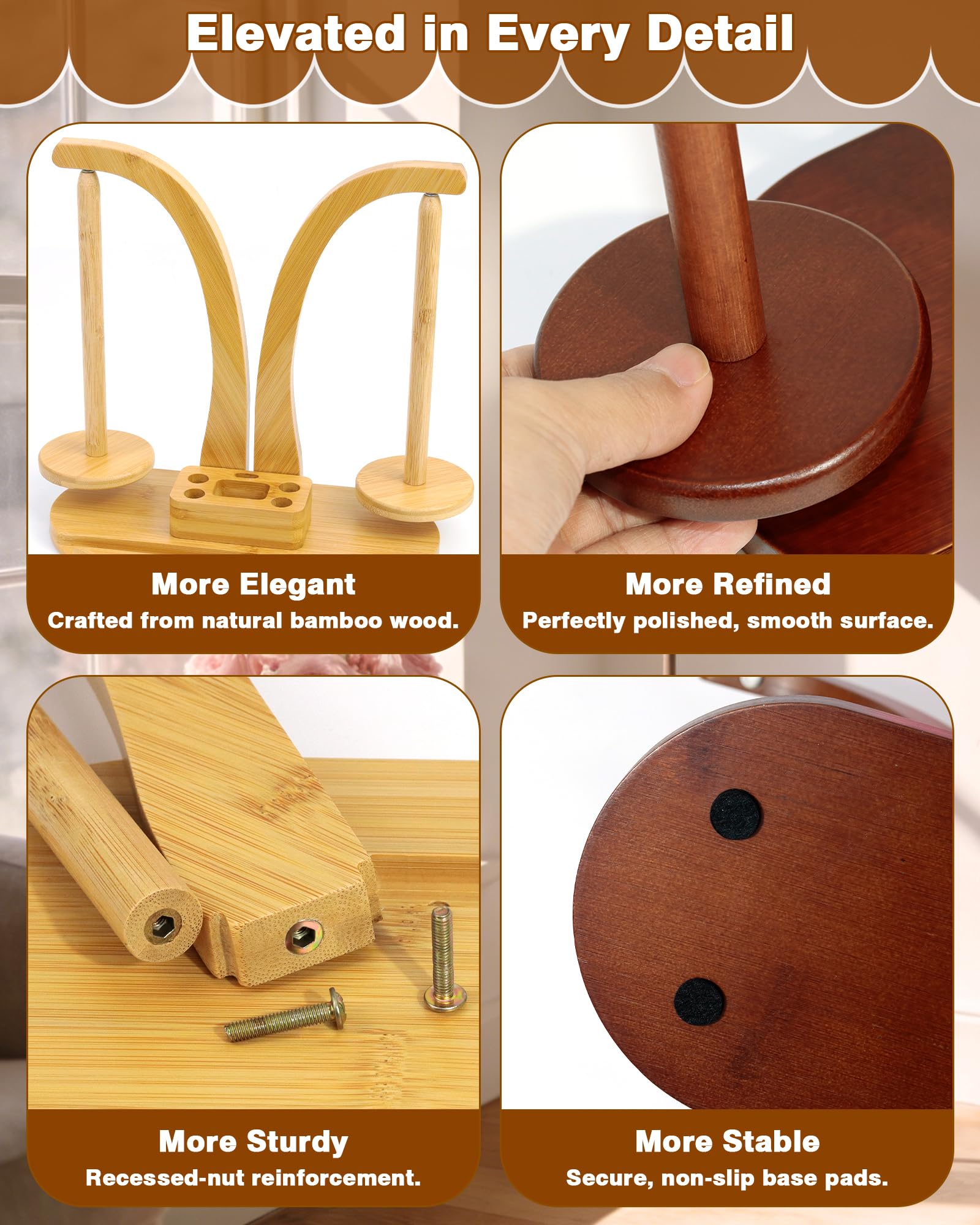 FIVEIZERO Double Magnetic Yarn Holder for Crocheting and Knitting, 360° Rotating Wooden Yarn Spinner with Phone Stand & Magnetic Storage Box, Ideal Gift for Knitting Lovers (Walnut Brown) - 5