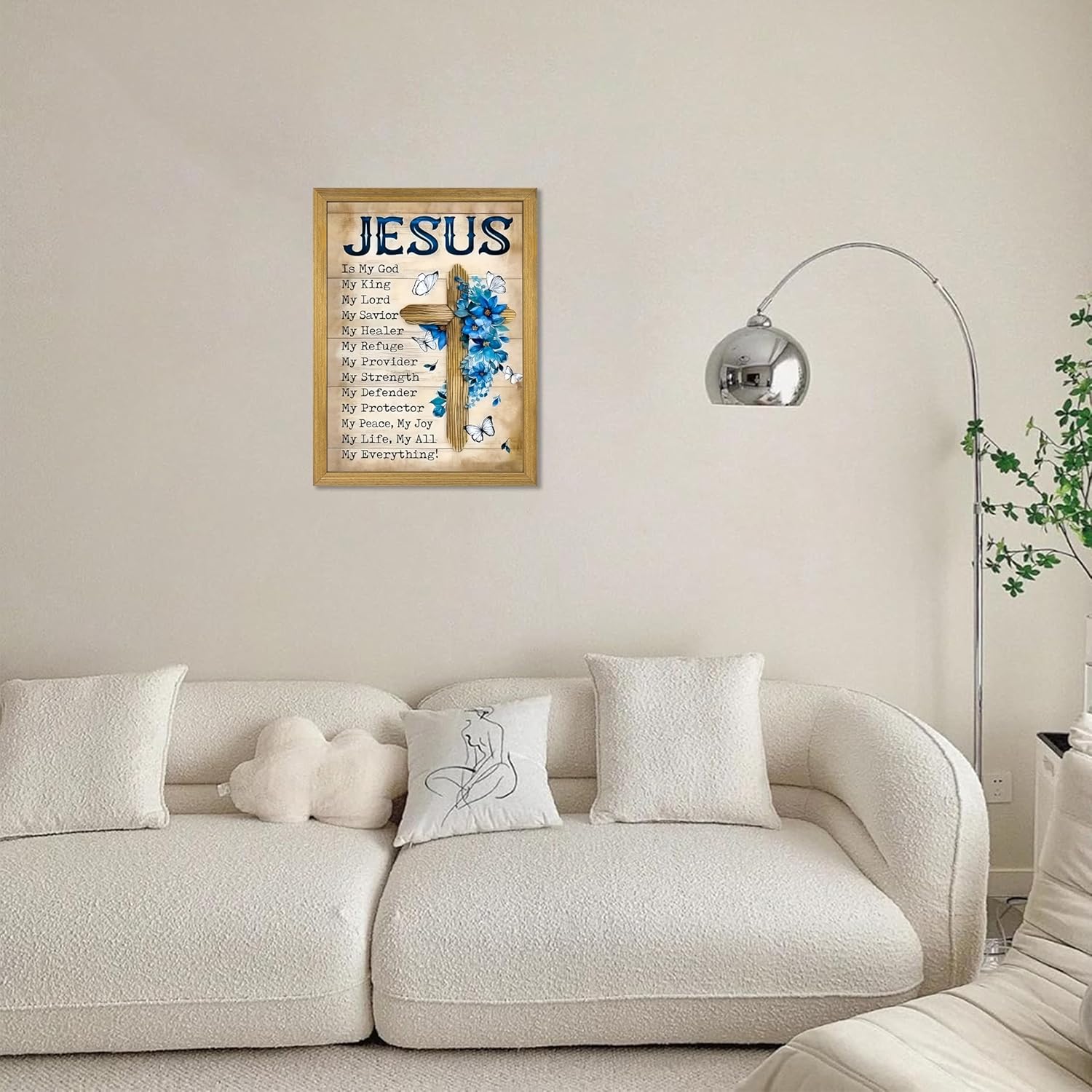 Framed Christian Wall Art Canvas Prints, My God Jesus Inspirational Quote Decor, Vintage Cross Floral Pictures Artwork, Rustic Faith Bible Verse Wall Decor for Living Room Bedroom – 12x16in