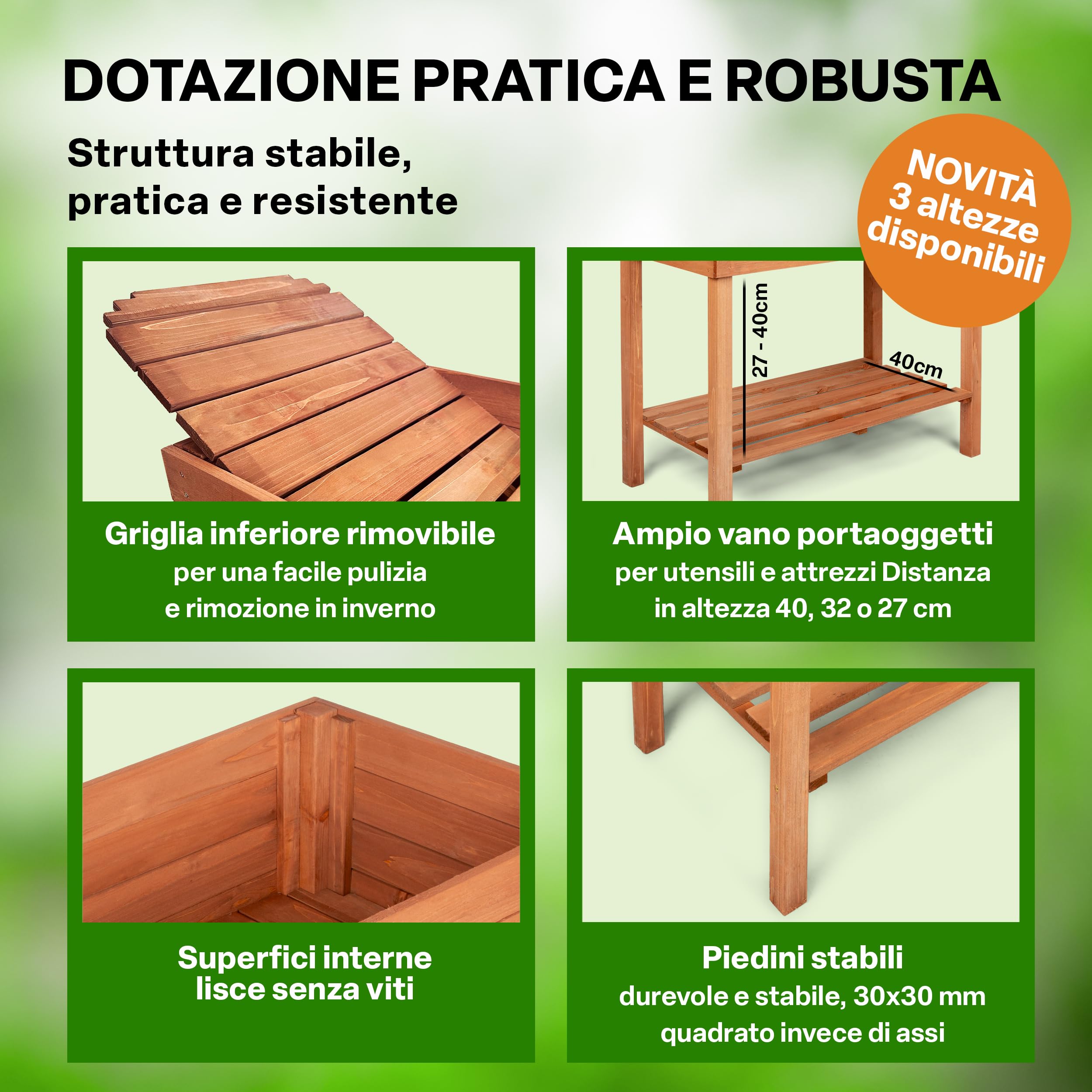 TTL GARDEN Fioriera rialzata da balcone, M, 80 x 40 x 80 cm, in legno, con ripiano e pellicola, in legno di abete resistente alle intemperie, aiuola per piante, aiuola per giardino, balcone, terrazza,