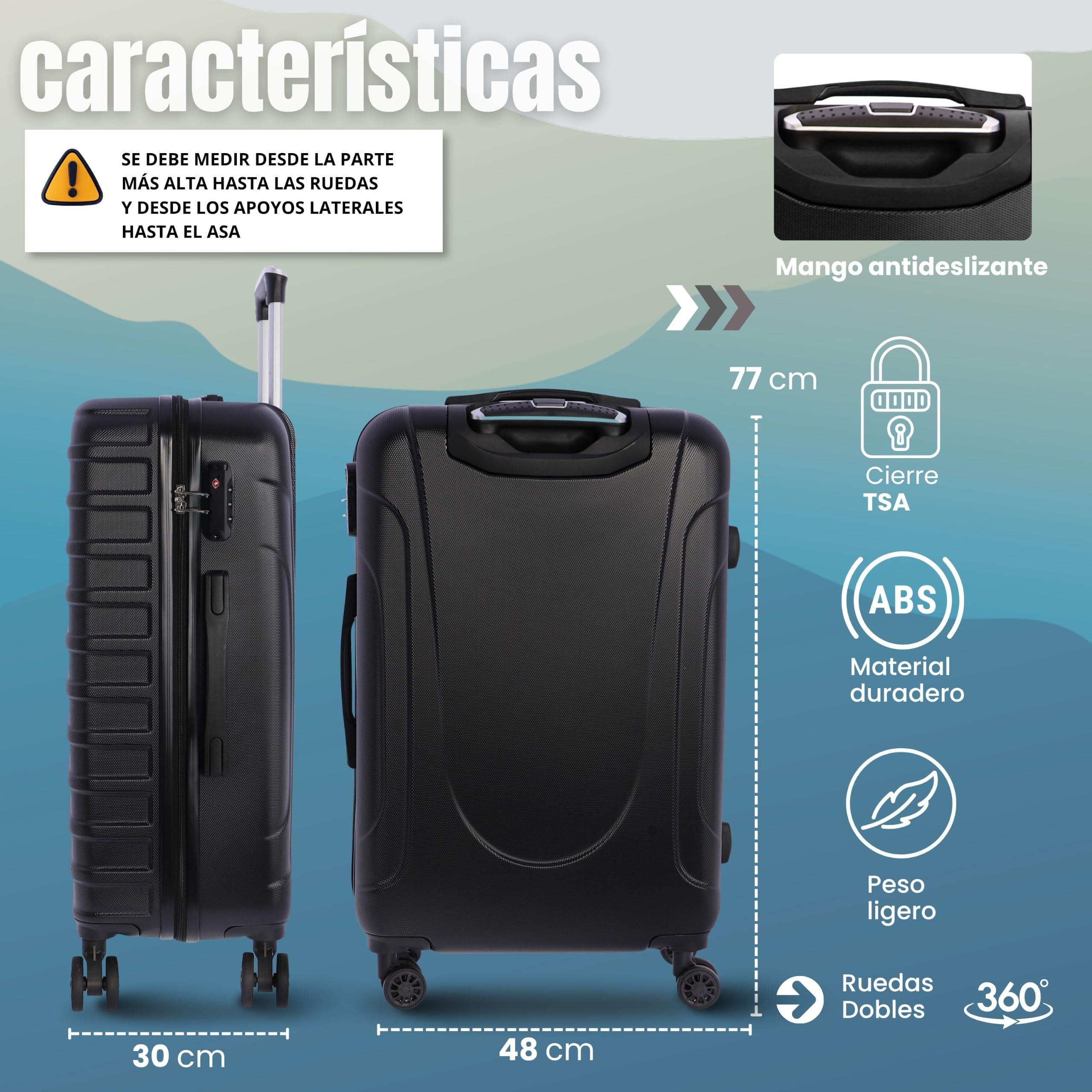 Coronel Tapioca - Maletas de Viaje Grandes 23 Kilos - Maleta Grande 77cm | Capacidad 100L - Candado TSA antirobo - ABS Resistente - Ruedas 360 giratorias - Ideal facturar y bodega