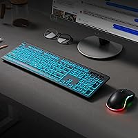 Vista 6 de Combo de teclado y mouse inalámbricos de impresión grande retroiluminada, teclados de tamaño completo de 2.4 G con teclas grandes iluminadas, teclas