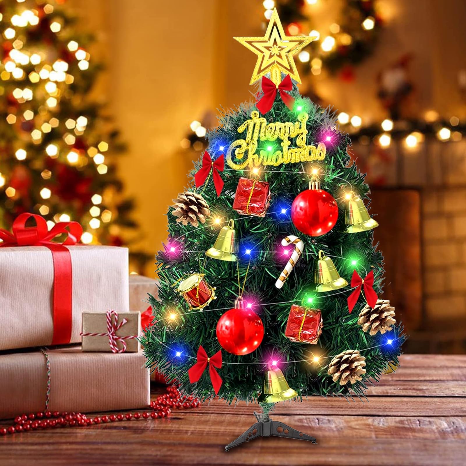 Lot De 14 Mini Décorations De Noël DIY - Lampes LED, Étoiles à Bascule, Clochettes, Petites Boîtes Cadeaux - Pour Porte, Fenêtre, Sapin