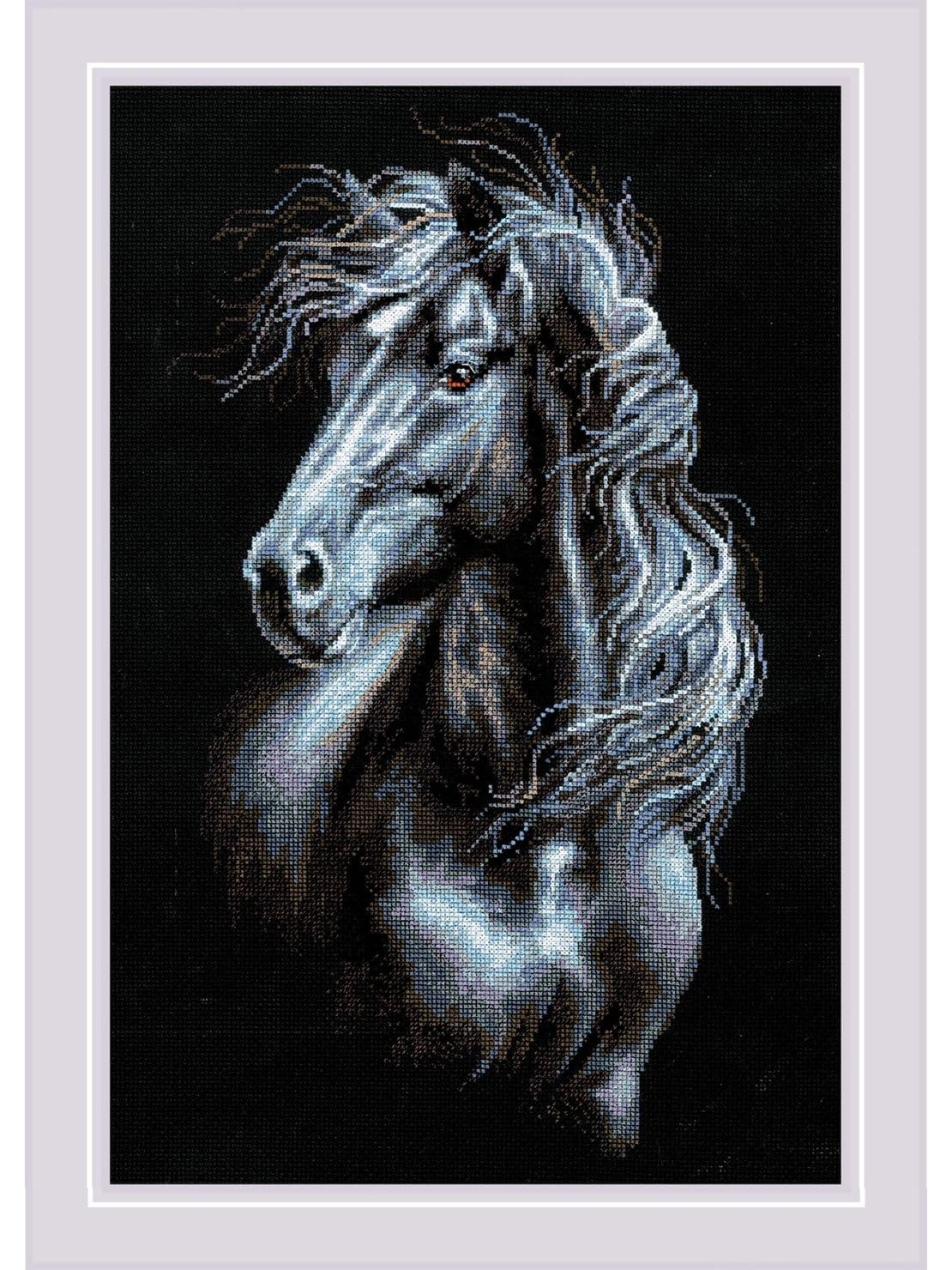 Point de Croix Broderie RIOLIS Tableau Cheval Crinière au Vent pour Salon
