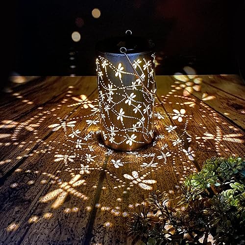 Miniatura 48 de Faroles solares colgantes al aire libre, faroles decorativos de metal de girasol, luz LED decorativa impermeable para jardín, patio, césped, patio