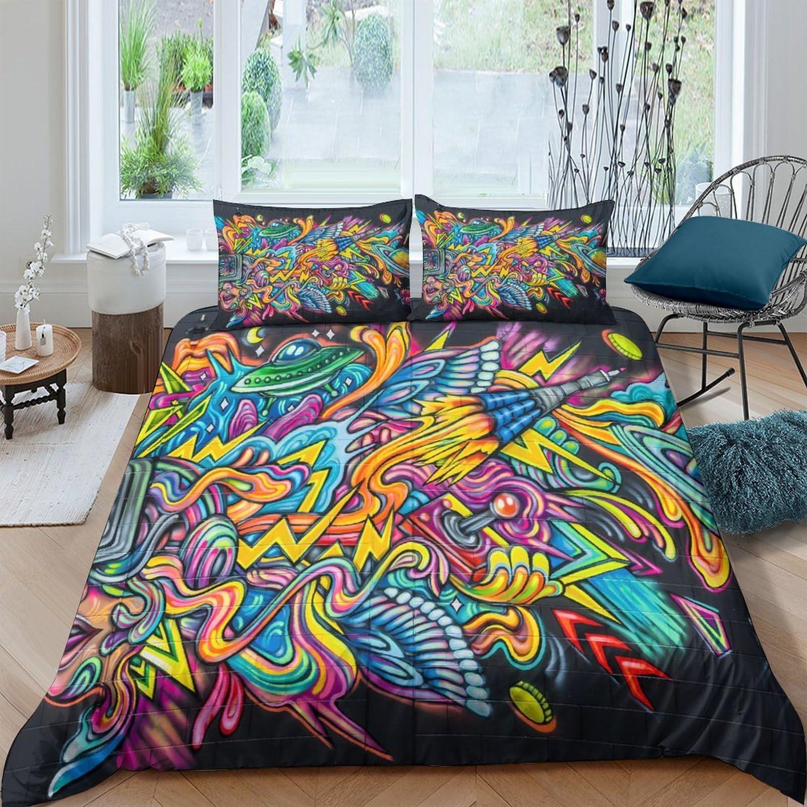 Ctjqhvkz Style-10 3D Printed Graffiti Art Fitted Sheet Microfiber Vibrant Urban Street Mattress Cover For Bedroom Home Decor Single（135X200cm）