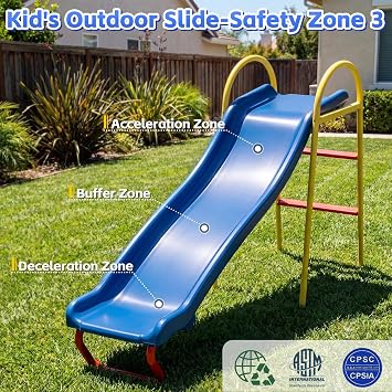 Swing Set for Backyard with Stand, Swing Heavy Duty 440lbs Metal Outdoor Swing Stand, Contain 1 Saucer 32 & 1 Belt seat 26.2 + 53in Blow Molded Slide for Playground - Backyard Playset, Blue