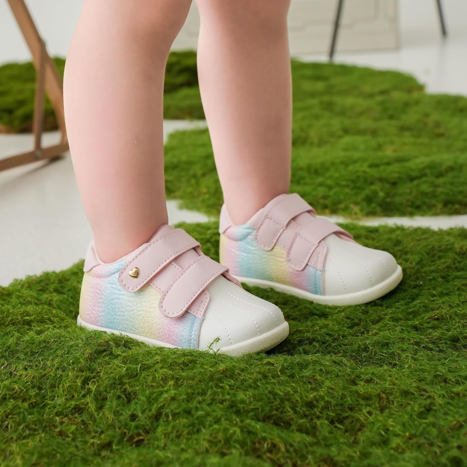 Sparkly Baby Girls Wide Toe Shoes with Hook & Loop Non-Slip Lightweight Toddler Sneaker for First Walking