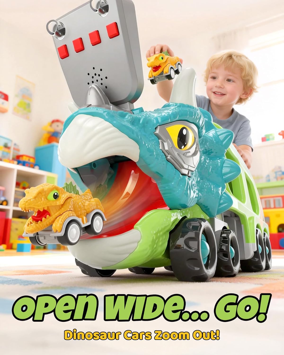 Dinosaur Toys for Kids 3-5, Toddler Boy Toys, Dinosaur Carrier Truck with 8 Pull Back Cars, Transport Carrier Truck for Toddlers, Birthday Gifts with Music & Lights for 2 3 4 5+ Year Old Boys