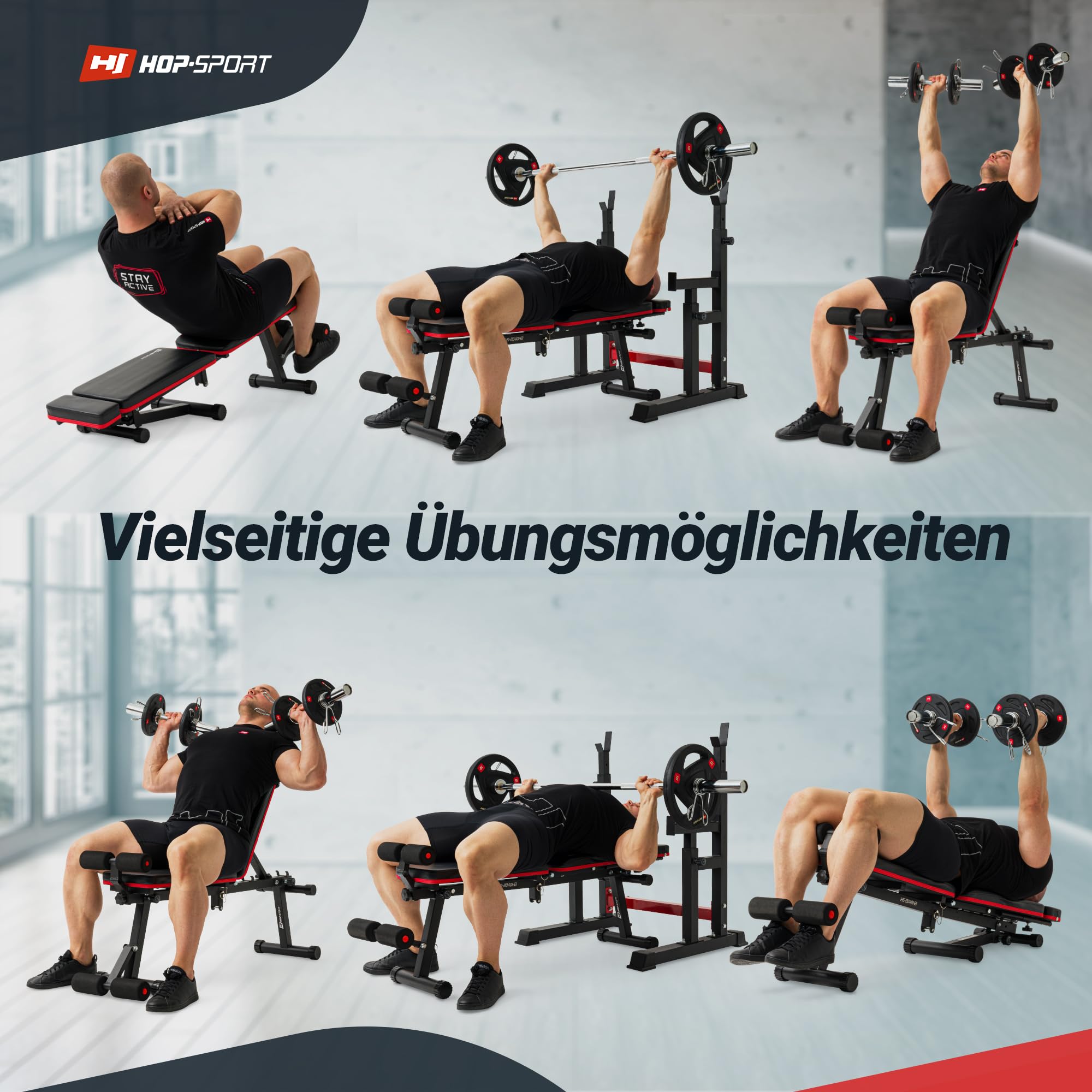 Hop-Sport ławka do podnoszenia ciężarów, składana, regulowana ławka treningowa z blokadą nóg, wielofunkcyjna ławka fitness do domu, do treningu mięśni brzucha, maks. obciążenie 150 kg