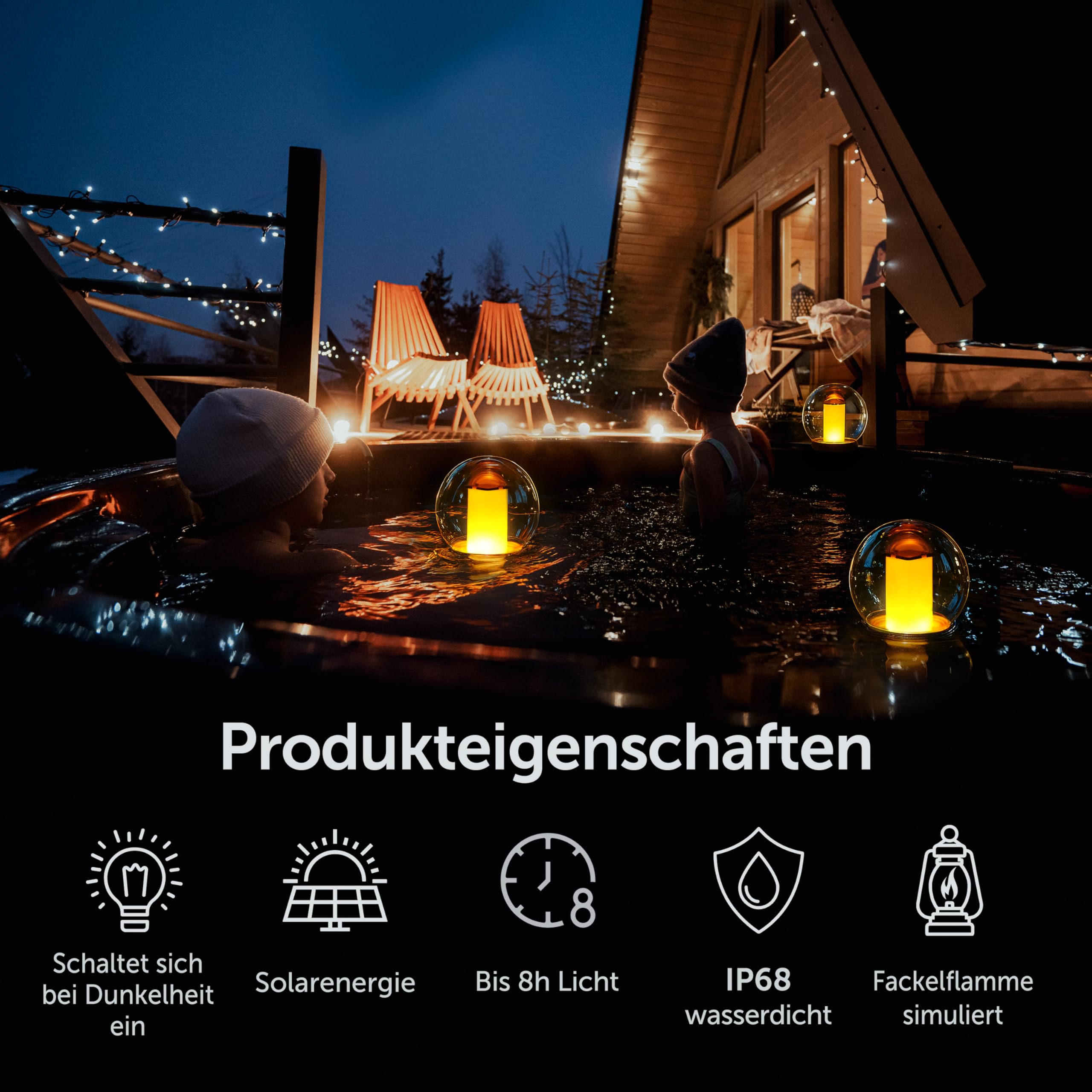 VISOFO Solar-Schwimmende Poolleuchten, wasserdicht, für den Außenbereich, flackernde Laterne, Landschaftsdekoration, leuchtende Kugeln für Pool, Spa, Schlafzimmer, Nachtdekoration (1 Stück)