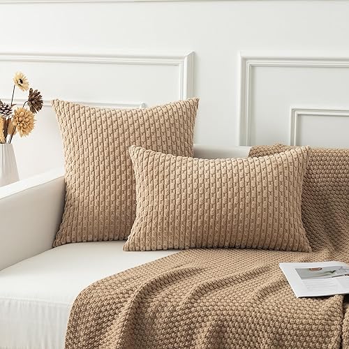 Miniatura 5 de Kevin Textile - Juego de 2 fundas decorativas para cojines, de pana y con estilo campestre bohemio a rayas para decorar hogar, sofá, cama, sala de