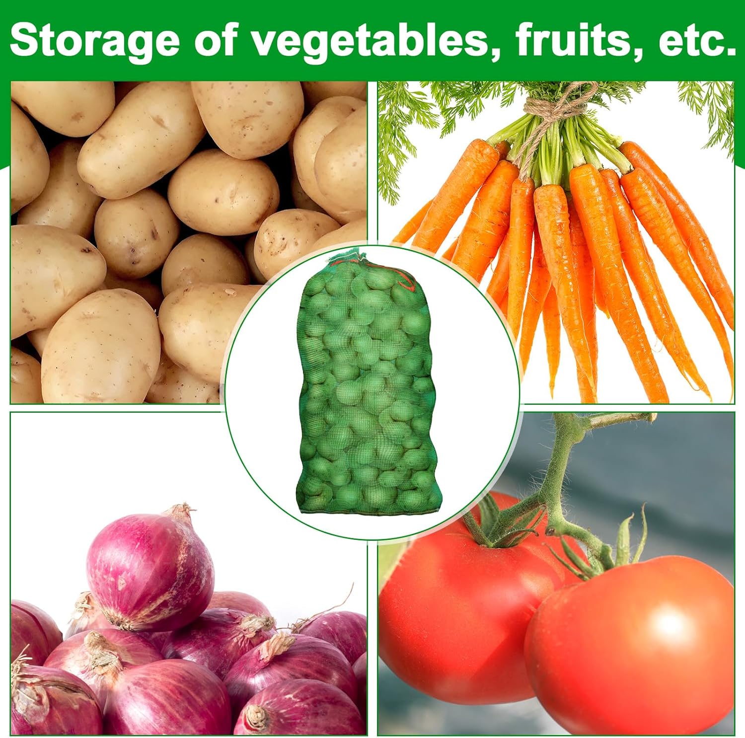 SATINIOR 120 Pcs Large Mesh Storage Produce Bags 21'' x 32'' Mesh Onion Bags 50 Lbs Reusable Vegetable Storage with Drawstring Potato Sacks for Onion Potato Citrus Fruit Produce Firewood (Green)