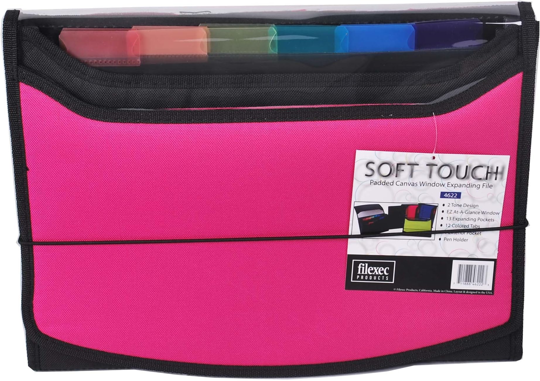 filexecSoft Touch Padded Canvas Window Expanding File, 13 Pockets, 1 Pack, Hot Pink (46222-3)