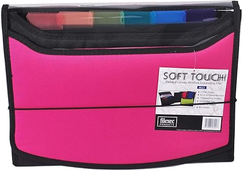 Miniatura 1 de Filexec Archivo expandible de lona acolchada suave al tacto, 13 bolsillos, 1 paquete, rosa intenso (46222-3)