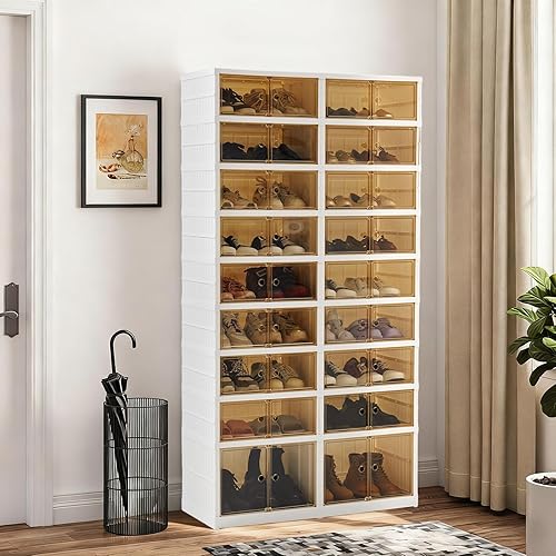 Miniatura 8 de Zapatero plegable con dispositivo de almacenamiento, armario plegable de plástico grande, fácil de montar, zapatero con hebilla magnética de puerta