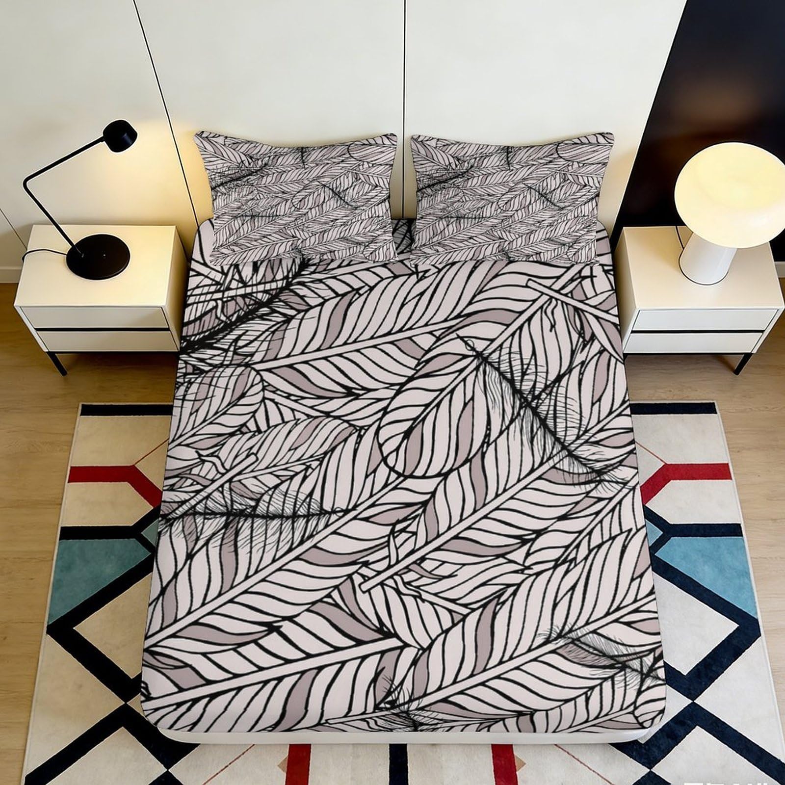 3D Printed Monochrome Leaf Fitted Sheet Microfiber Soft Slip-Resistant Botanical Mattress Cover for Bedroom Guest Room 90x200x25cm