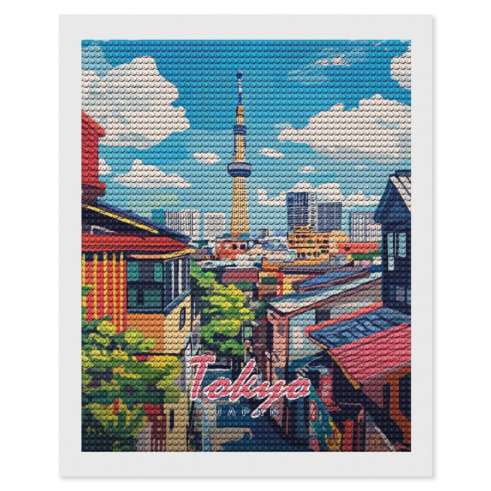 Junmoney Tokyo Skyline Painting Round Drill Diamond Painting 16"x20", Handmade Wall Decor, Modern Decor, Aesthetic Room Decor, Easy Craft Set