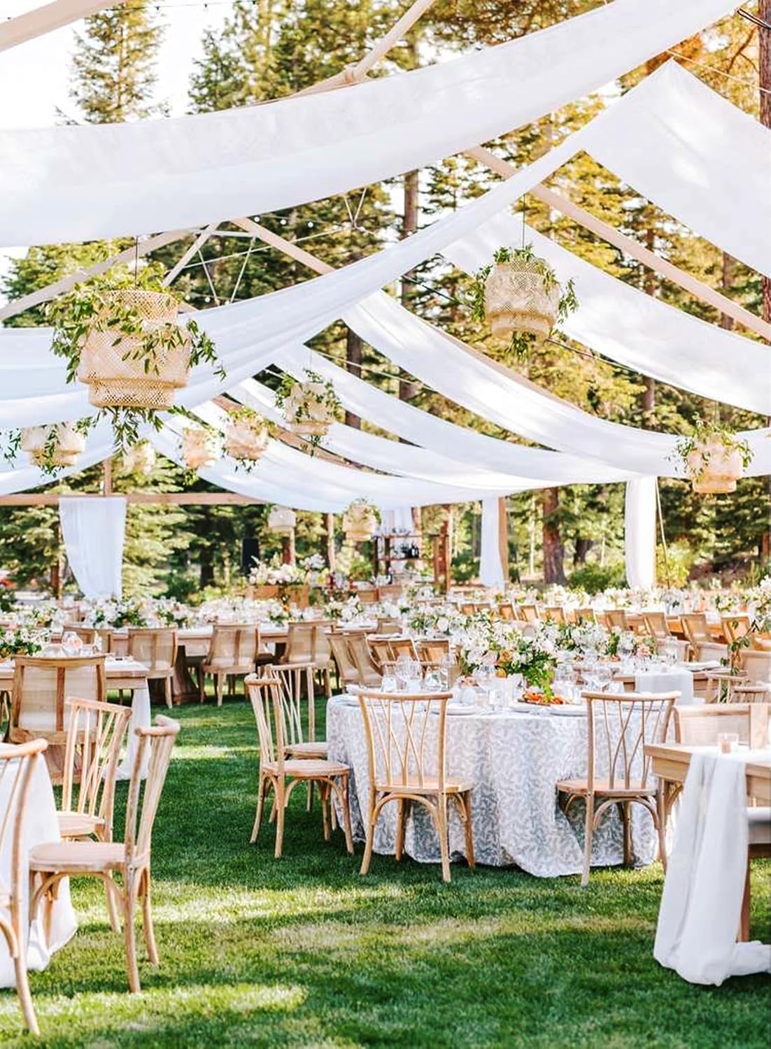 fani 4 Panels White Wedding Ceiling Drapes 5ftx40ft Ceiling Drapes Chiffon Fabric Arch Draping Sheer Curtains Soft Drapery Draping Wedding Ceiling Decorations for Party Ceremony Stage Swag