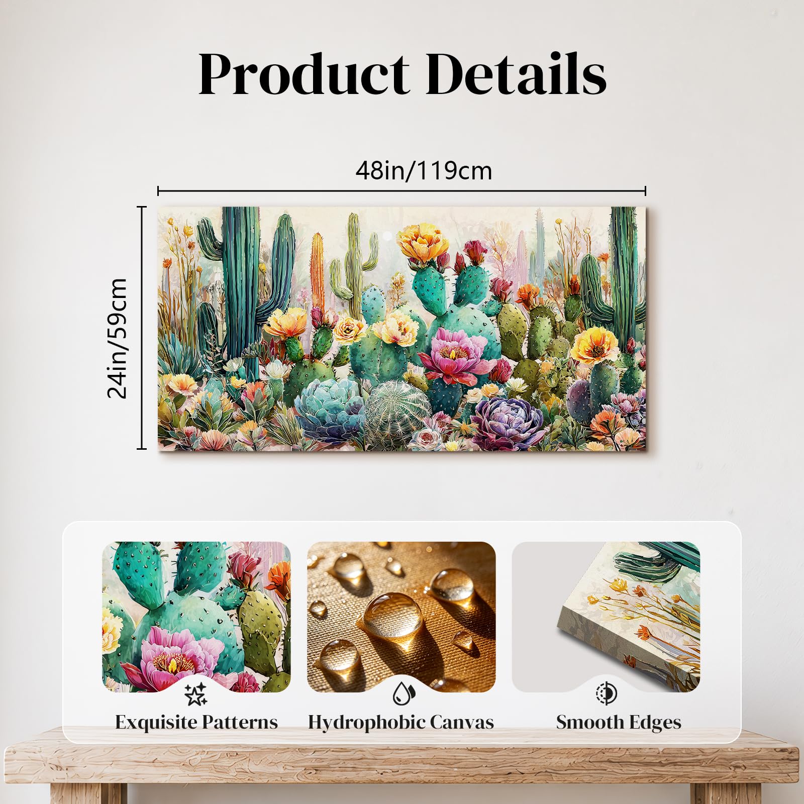 hyidecorart Bunte Blumen Bilder Wohnzimmer Moderne Gemälde 59x119 cm | Pflanzenmotive, HD-Druck, Einfach Aufzuhängen, Leinwandbilder, Große Formate, Vielseitig Dekorierbar, Raumdeko, Geschenk