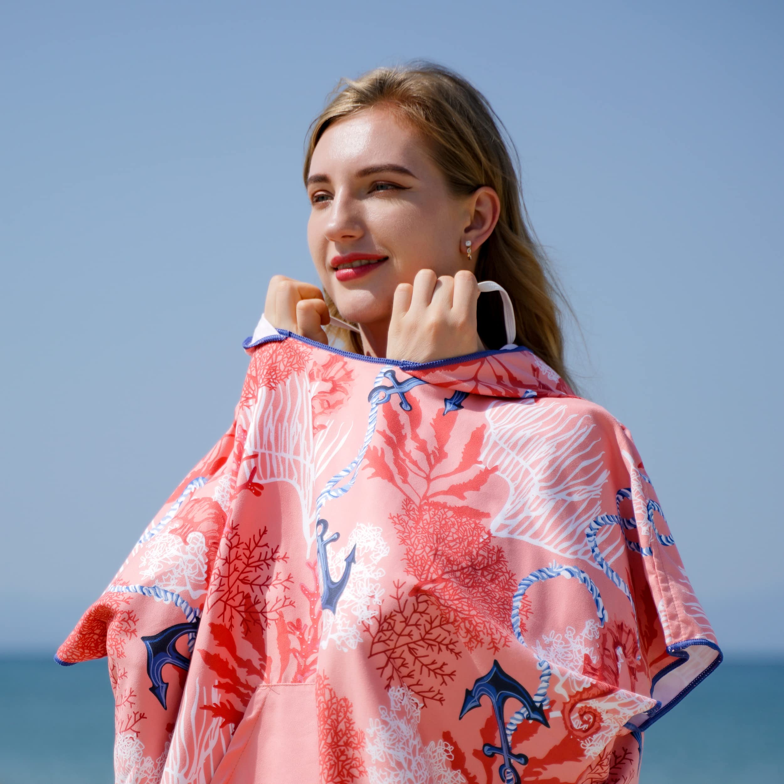Winthome Poncho Surf Secado Rápido, Poncho Microfibra Ayuda de Cambio de Playa, Bata de Baño con Bolsillo y Capucha, Manta Poncho para Hombre Mujer, Natación Surf Playas Duchas, Viajes (Gris, M)