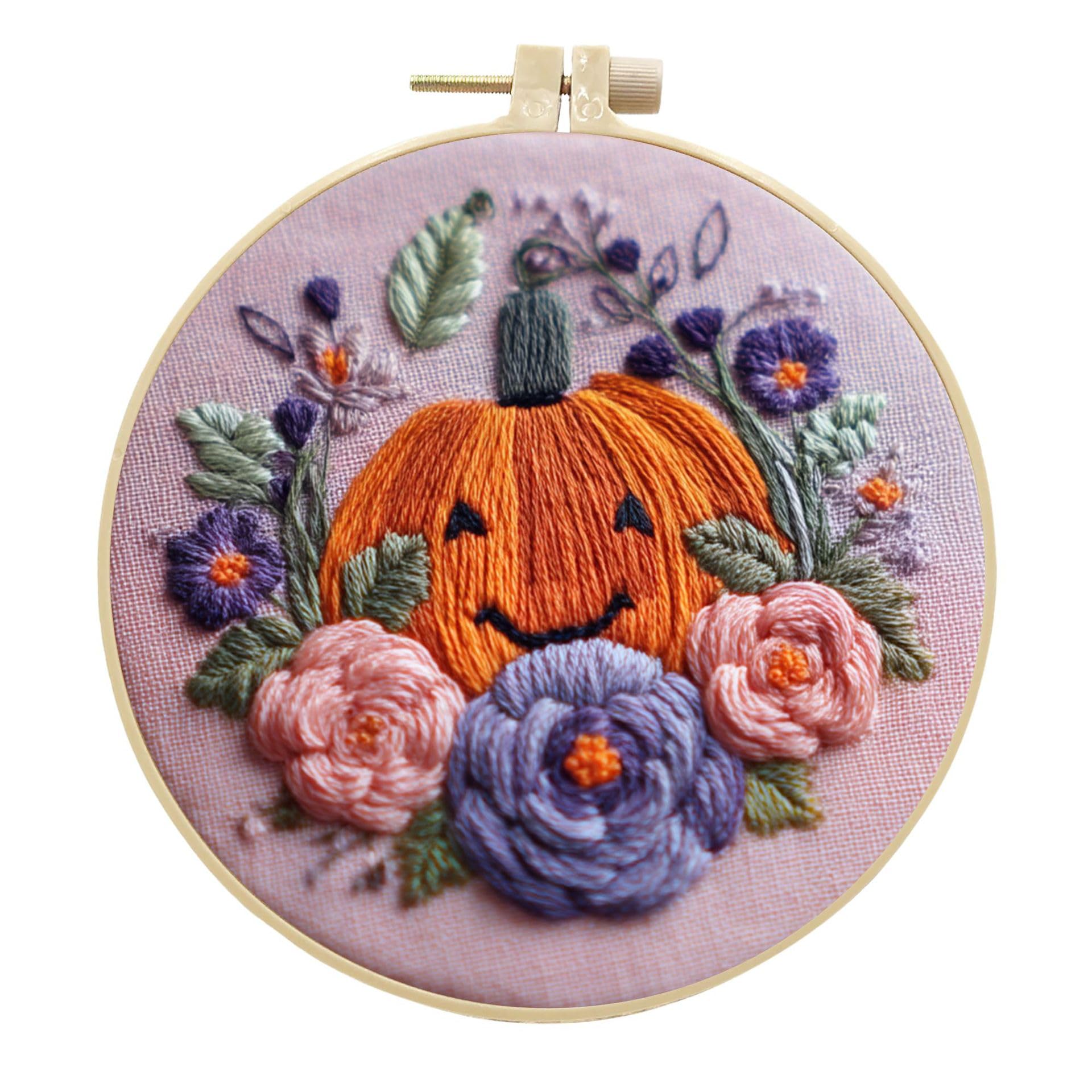 artcici Embroidery Kits Halloween Base Pumpkin Flower Patterns for Intermediate Adults, Full Range Next-Level Cross Stitch Needlework Supplies (Pastel)
