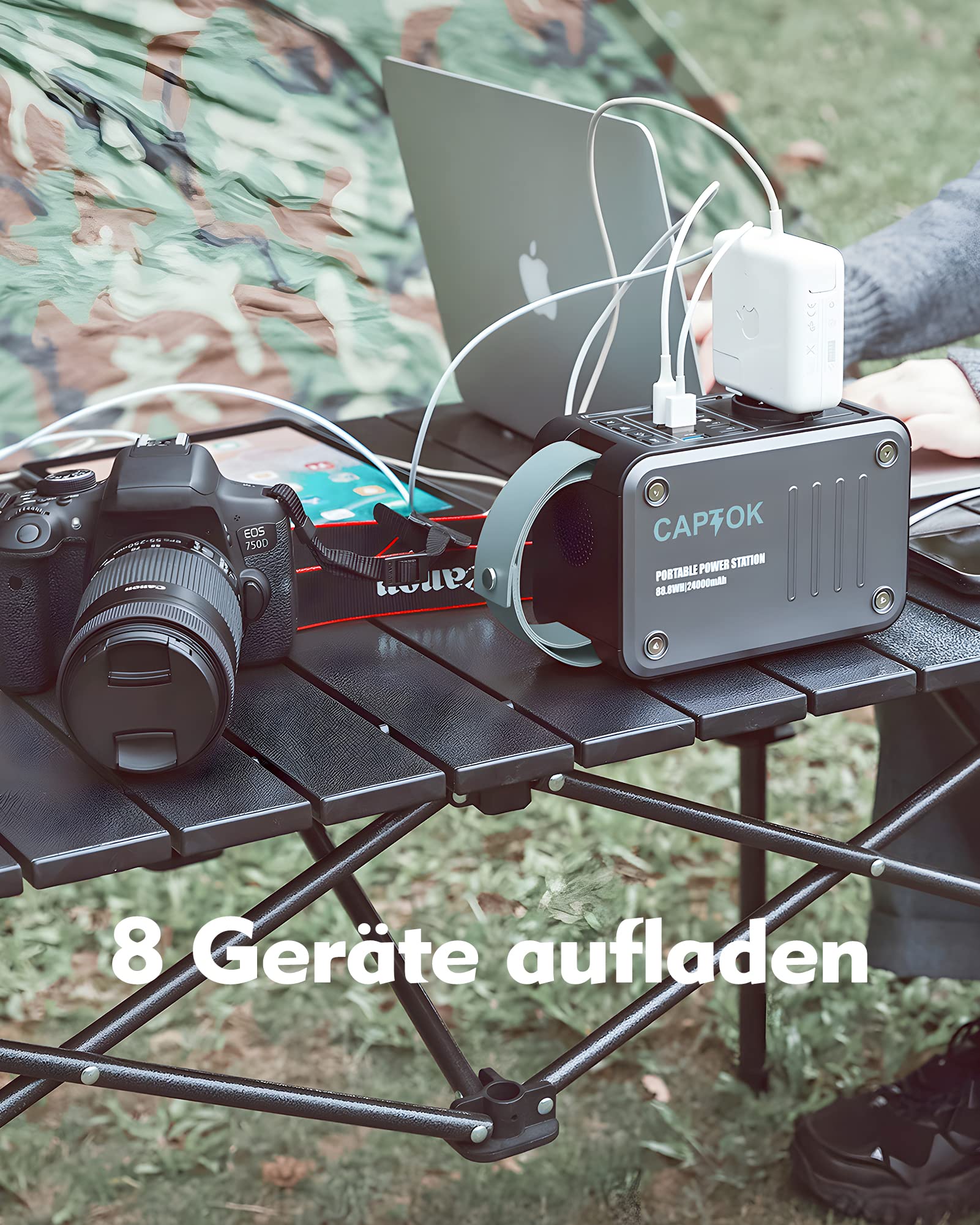 Powerbank 230V mit Steckdose 88.8Wh Powerstation, 10W Drahtloses Ladegerät, 120W Solar Generator USB LED für Camping Outdoor Notfall