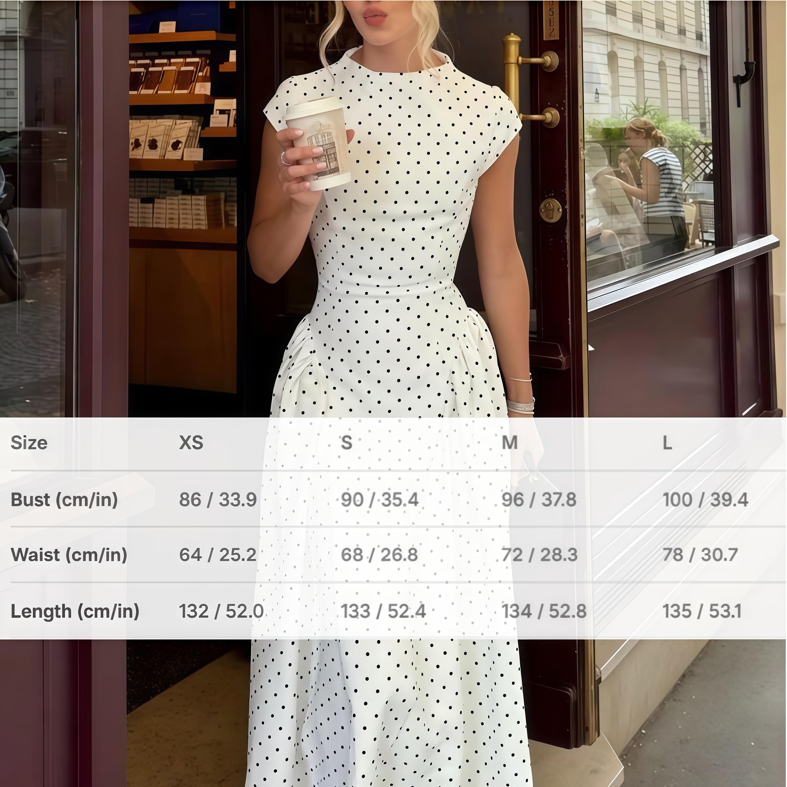 Générique Robe midi Blanche à Pois, col Montant et Manches Courtes, Coupe trapèze Fluide et élégante, idéale pour Les Sorties Estivales.