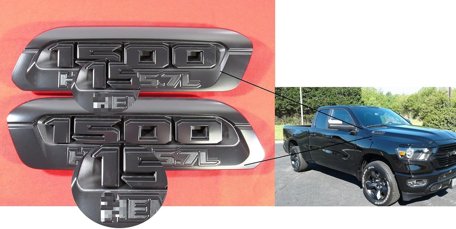2pack OEM Hood Emblem Replacement for 2019-2026 1500 5.7L Badge Truck Accessories Left Right Nameplate 68309877AA 68276336AA (Matte Black)