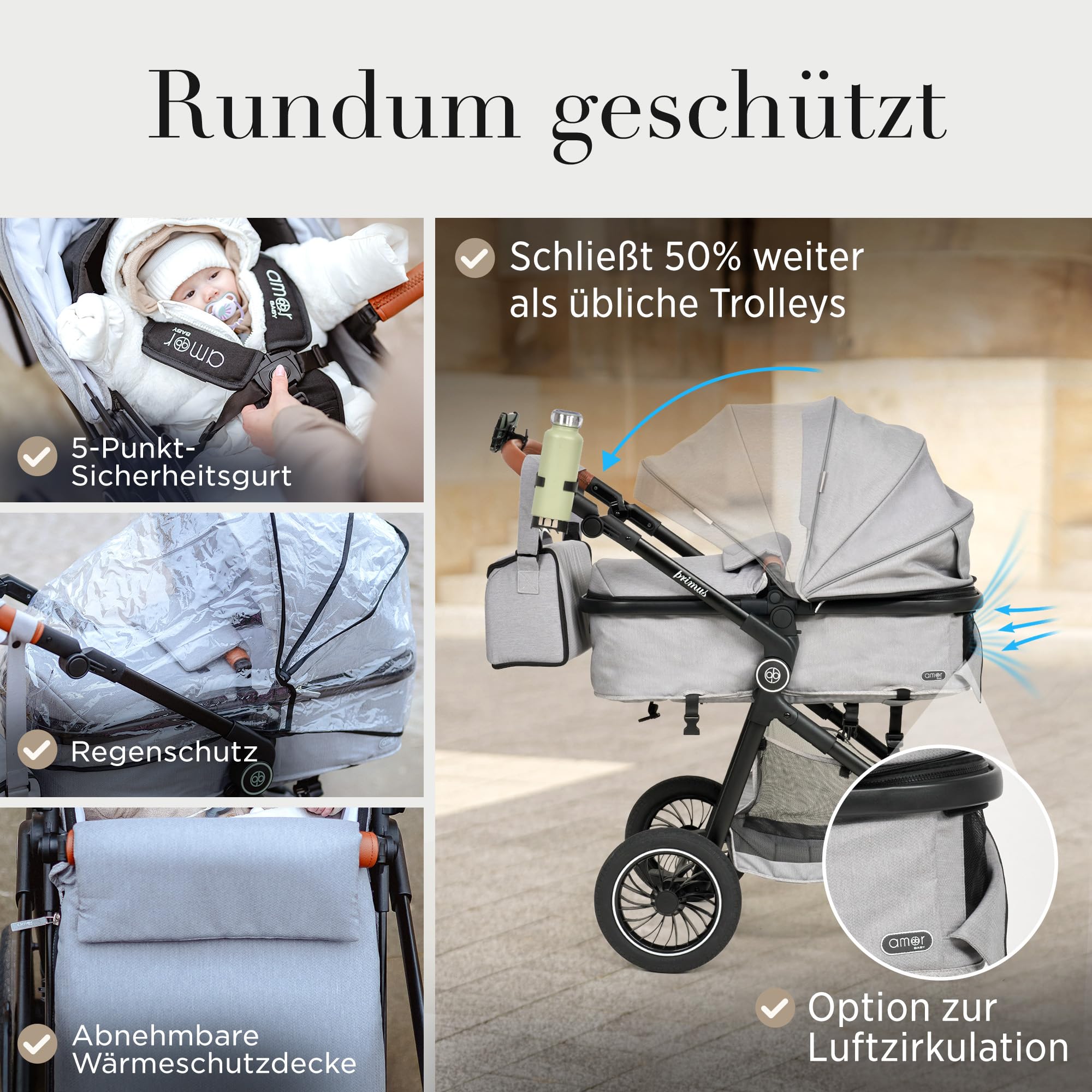 Kinderwagen 3 in 1 [Babywagen & Autositz] mit Babyschale Fahrgestell Kombi als Set | Stroller Baby | Isofix Station & 5-Punkt Sicherheitsgurt Kinderwagen Buggy Reisebuggy Buggys | Babywagen