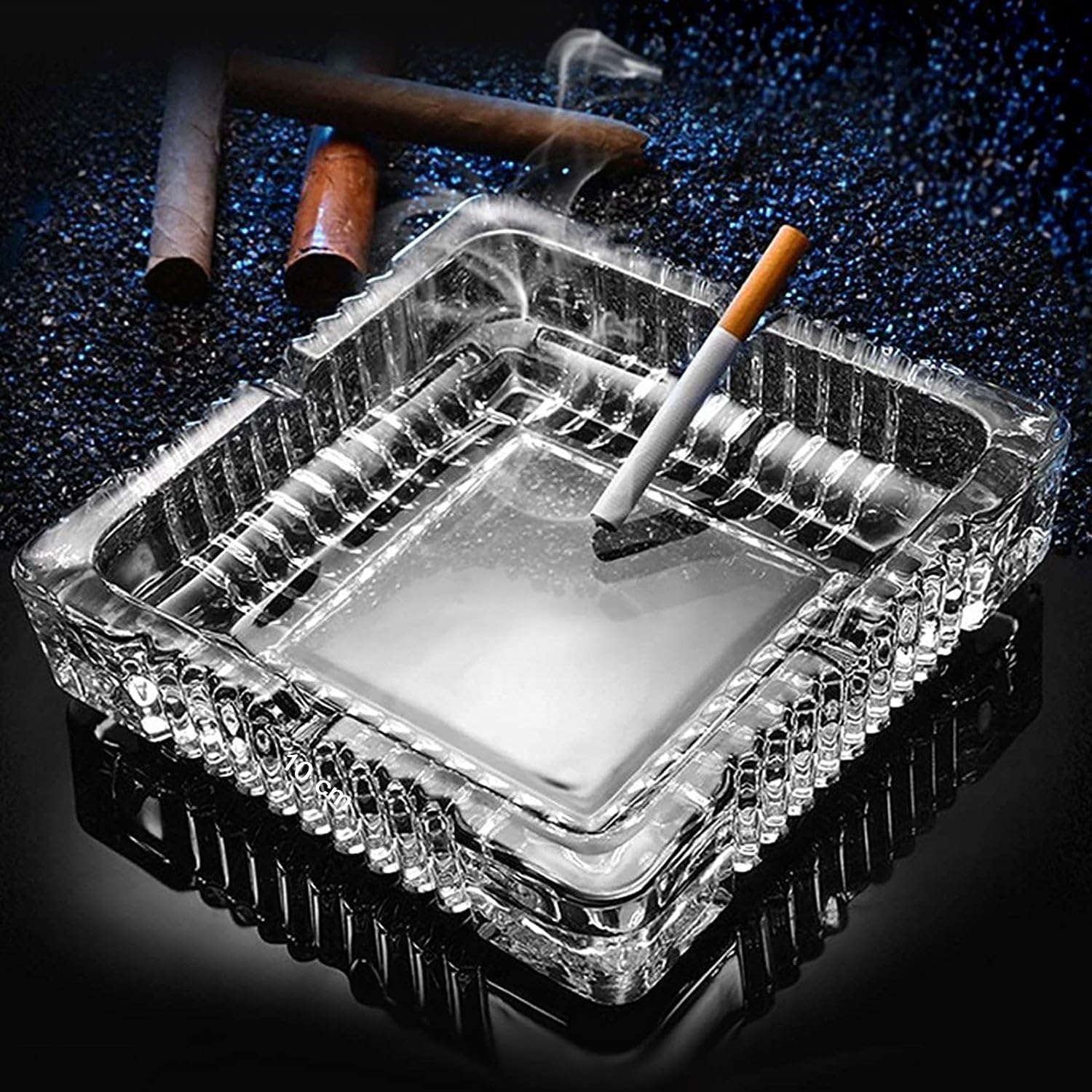 Red Champion Square Glass Ashtray - Modern Elegant Design Misti Crystal Cigar & Cigarette Ashtray, Best Decorative Tabletop for Indoor Outdoor Home Office-image-46