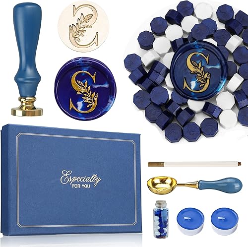 SWANGSA Kit de sello de cera con letra inicial del alfabeto G, sello de sellado de letras botánicas elegantes vintage con cuentas de cera de